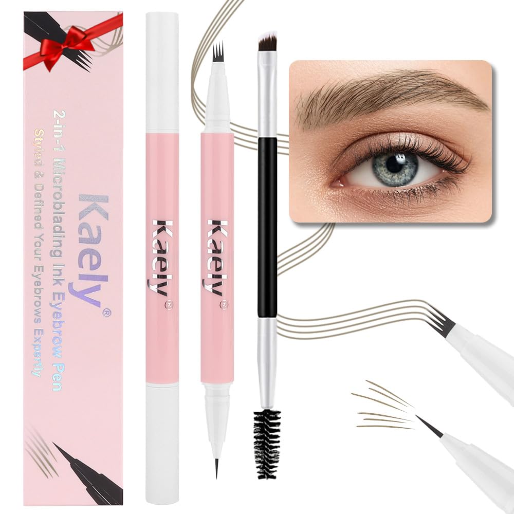 Kaely Light Brown Microblading Eyebrow Pen,2-in-1 Magic Eyebrow Pencil with Brow Brush,Eyebrow Contouring Pen,Magical Precise Waterproof Brow Pen,lapiz de cejas 3d Eye Brow Pencils for Women,01