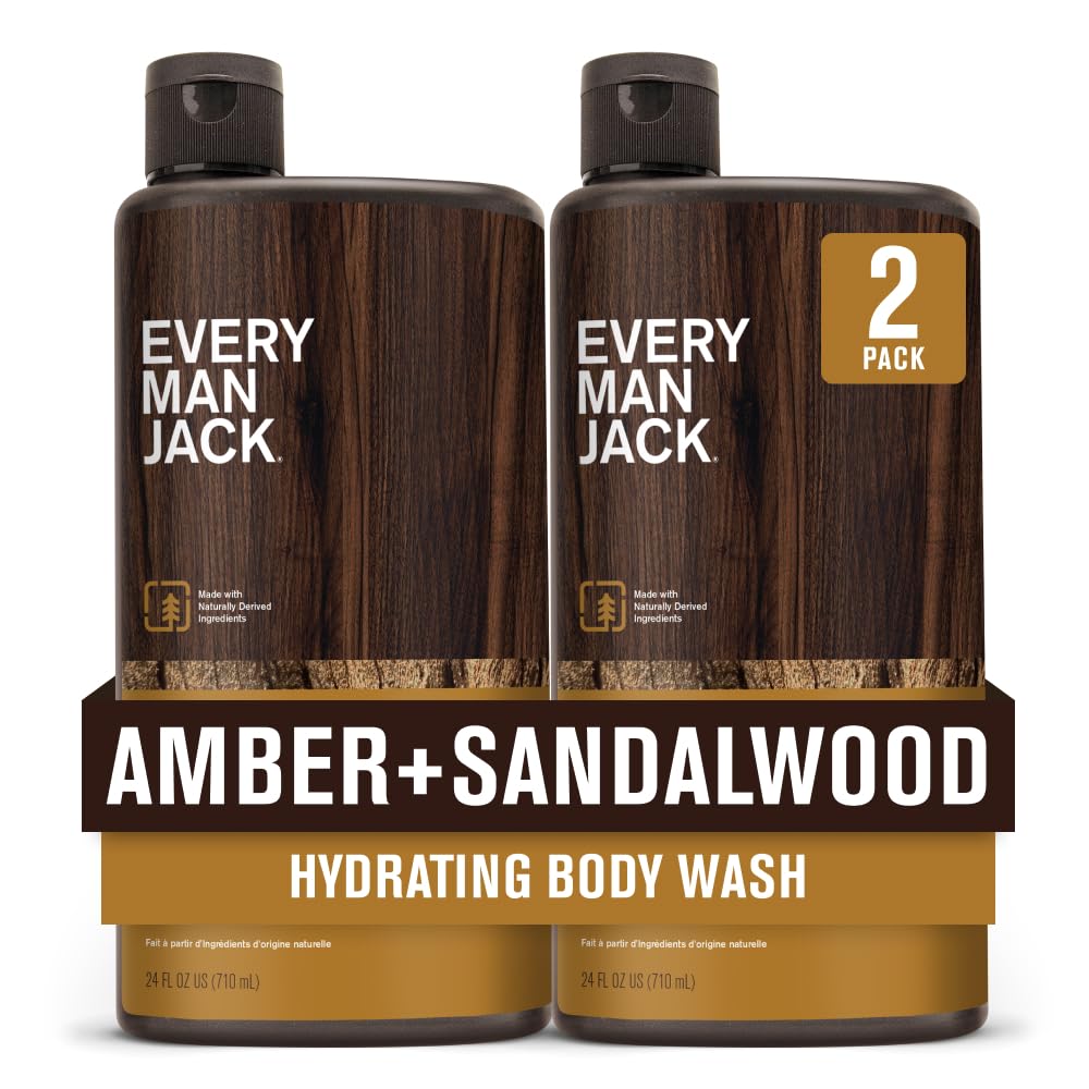 Every Man Jack Amber+Sandalwood Hydrating Mens Body Wash for All Skin Types-Cleanse, Nourish, and Hydrate Skin with Naturally Derived Ingredients-Paraben Free, Phthalate Free, Dye Free-24oz(Pack of 2)