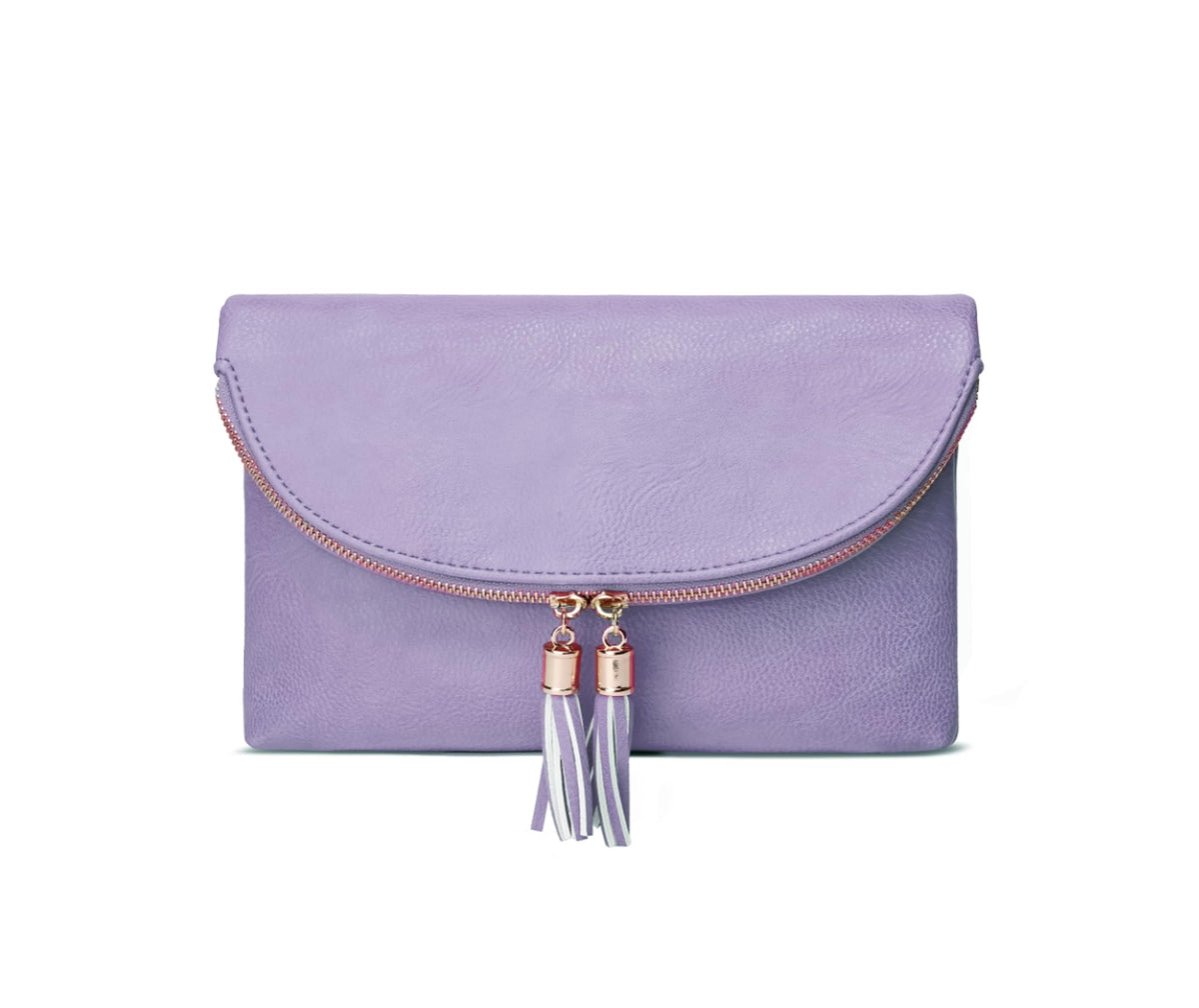 Solene Womens Envelop Clutch Purse Multi Compartments, 6 Card Slot Inside, Crossbody Bag With Tassels (WU075-Lavender)