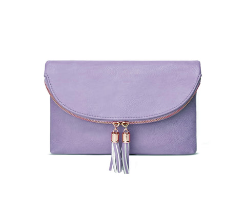 Solene Womens Envelop Clutch Purse Multi Compartments, 6 Card Slot Inside, Crossbody Bag With Tassels (WU075-Lavender)