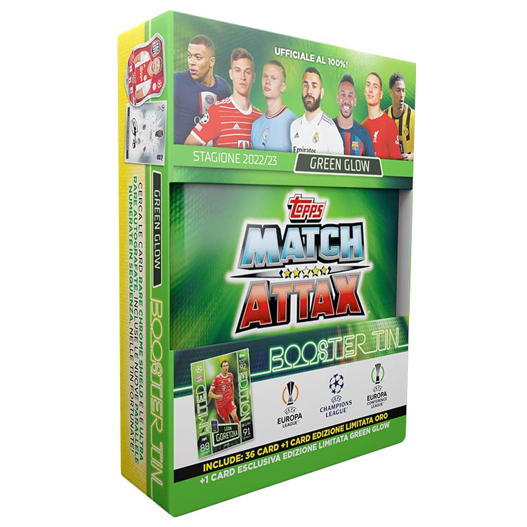 Topps Match Attax 2022/23 - UEFA Champions League, Football Cards - Tin Mini Collection, Green Glow