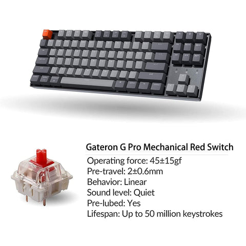 Keychron K8 80% Layout Bluetooth Wireless Mechanical Keyboard, Tenkeyless 87 Keys/USB C/White Backlit/Gateron G Pro Red Switch/N-Key Rollover, TKL Gaming Keyboard for Mac Windows