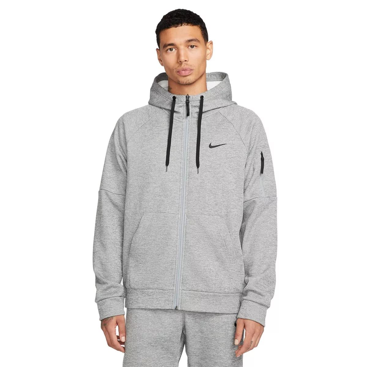 Nike Dry Men's Therma Full Zip Hoodie (US, Alpha, Small, Regular, Regular, Dark Grey Heather/Particle Grey/Black)