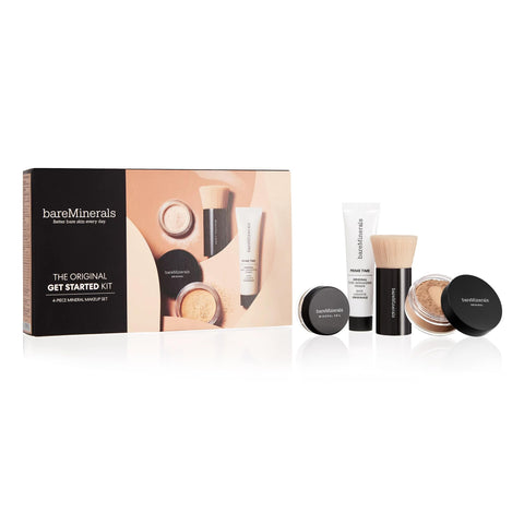 bareMinerals Original Get Started Kit, 4 Piece Mini Mineral Makeup Includes Original Loose Foundation, Face Primer, Setting Powder, Brush, Travel Sizes, Must-Have Kit, Vegan