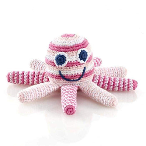 Soft Toy Handmade Octopus Rattle - Pale Pink | Toddler or Baby Gift | Fair Trade | Machine Washable | CE Certified