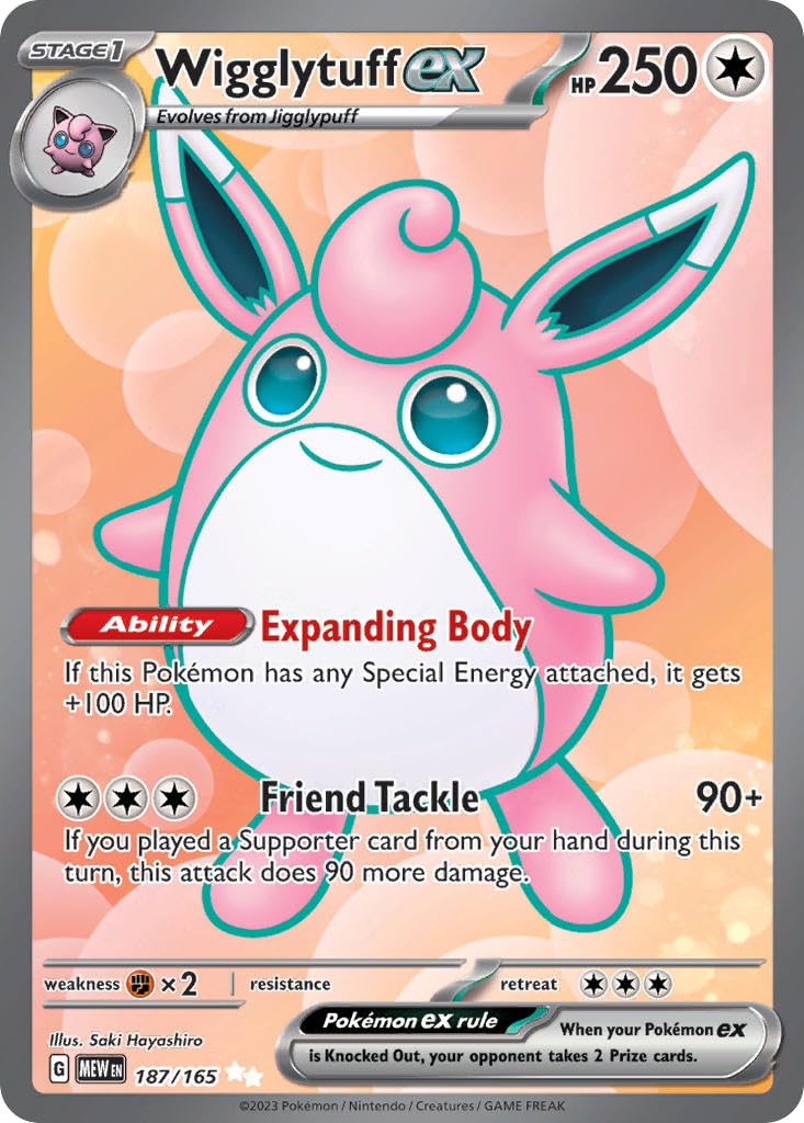 Pokemon - Wigglytuff ex 187/165 - Pokemon 151 -Full Art - Ultra Rare - Single Card