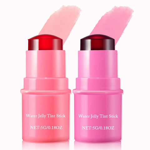 Lingyun 2 Pcs Cooling Water Jelly Tint,Multi-Use Cheek and Lip Stain-Chill Rose&Red Water Jelly Blush Lip Gloss,Creates A Moist Watercolor Effect-1,000+ Swipes Per Stick Vivid Color