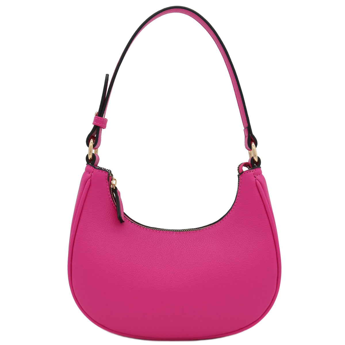 FashionPuzzle Small Crescent Shoulder Bag Underarm Purse, Fuchsia/Fuchsia