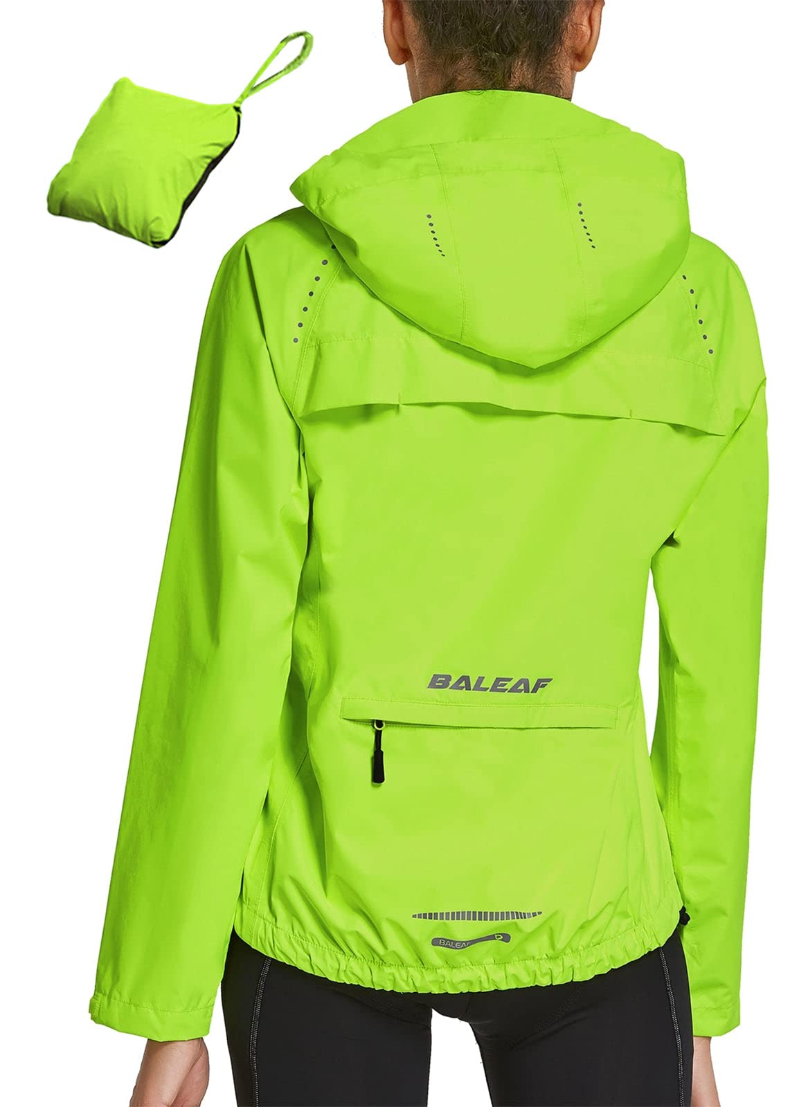 BALEAF Womens Cycling Jackets Outdoor Waterproof Jackets Windbreaker Lightweight Reflective Running Walking Hiking Spring Raincoat with Hooded Yellow Size XL