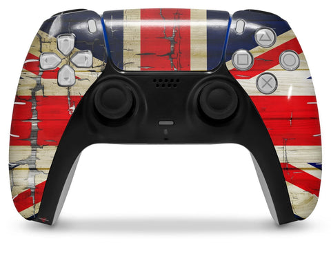 WraptorSkinz Skin Wrap Compatible with Sony PS5 DualSense Controller Painted Faded and Cracked Union Jack British Flag (Controller NOT Included)