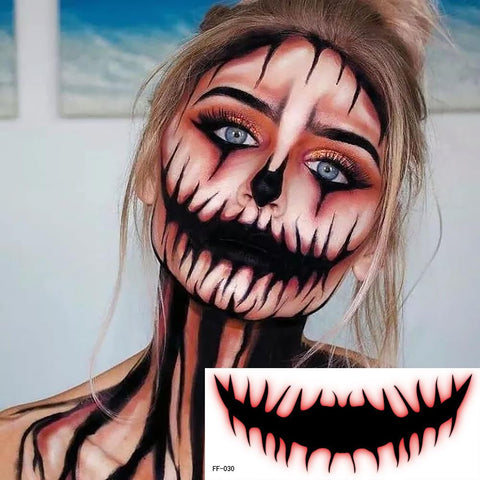 Halloween Temporary Tattoo Stickers, 10 Sheets Halloween Prank Gothic Clown Horror Mouth Fake Tattoo Face Sticker Decals for Women Girls Makeup Prank Props for Halloween Cosplay Party DIY Decorations