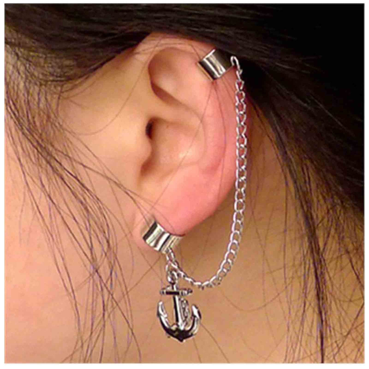 Yheakne Anchor Chain Cuff Earrings Silver Anchor Dangle Chain Earrings Helix Chain Cartilage Earrings Non Piercing Earrings Jewelry for Women and Girls