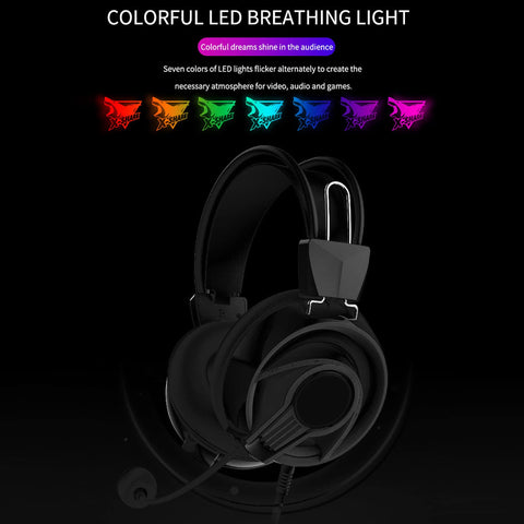 Wired Gaming Headset for PC, Multicolor RGB Headphone with Omnidirectional Microphone for PCPS4