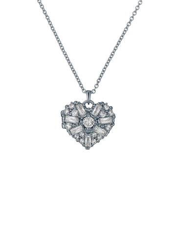 Ted Baker Cherish Crystal Cluster Heart Locket Pendant Necklace for Women (Silver/Crystal)