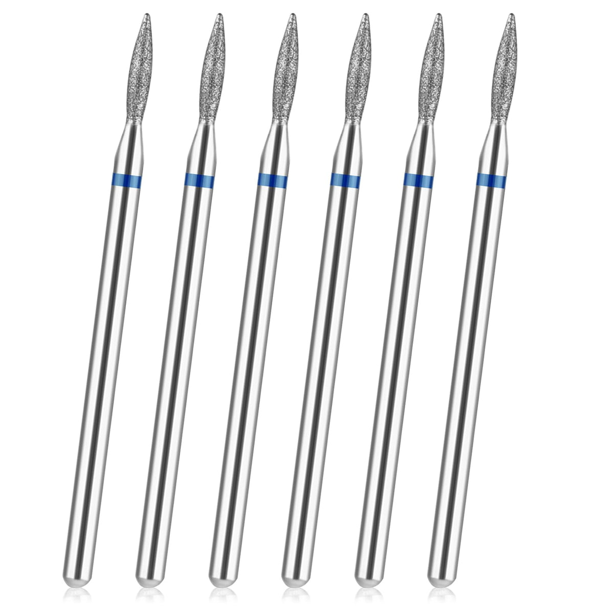 YUXIANLB 6pcs Cuticle Drill Bit, Flame Shape Diamond Nail Drill Bits Set with Case, Professional Manicure Tools 3/32" Flame Cuticle Clean Nail Carbide Bits for Home Salon