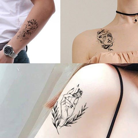 GLARYYEARS Temporary Tattoo, 72-Pack Black Tiny Small Fake Tattoo Sticker for Men Women, Flower Butterfly Snake Designs Realistic Tattoos on Hands Face Body Arm Neck Shoulder Clavicle Waterproof