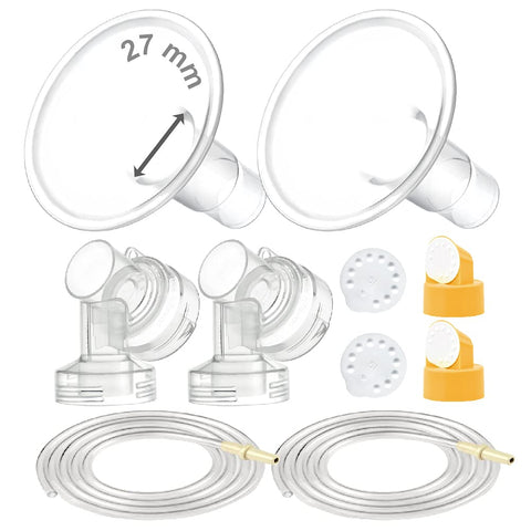 Maymom MyFit Pump Parts Compatible with Medela PersonalFit Medela Breast Pump, Pump in Style Advanced, Lactina, Symphony, Incl Large Breast Pump Flange (27mm) Base Connector Valve Membrane Tube