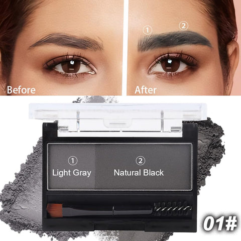 Kaely 2 Color Eye Brow Powder Makeup Kit,Eyebrow Contour Palette for Beginners,Brow Stamp Stencils Kit,Eyebrows Waterproof Gel with Brush,maquillaje para cejas,01 Light Gray+Natural Black