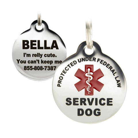 Engraved Service Dog Personalized with 4 Lines of Custom Engraved ID Stainless Steel Enameled Regular