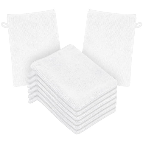 HOTUT 8 Pack Microfiber Body Wash Mitts, 15x20 cm Flannels Soft Shower Face Mitts, Face Cleansing Mitts, Soft Face Mitten, Bath SPA Cloth, Reusable Makeup Remover Mitt Gloves (White)