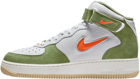 NIKE Men's Air Force 1 Mid Qs Shoes, White Oil Green Sail Total Ora, 9.5