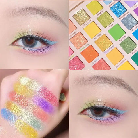 30 Color Rainbow Eyeshadow Palette Highly Pigmented Mattes Glitter Shimmers Eye Shadow Palettes Blendable Long Lasting Waterproof Colorful Professional Makeup Palette Gift Set