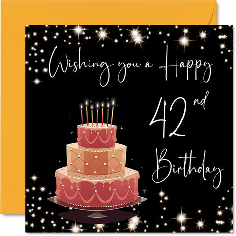 42nd Birthday Card for Women Men - Stylish Elegant - Happy Birthday Cards for 42 Year Old Woman Mom Dad Papa Pops Sister Brother Aunt Uncle, 5.7 x 5.7 Inch Forty-Two Forty-Second Greeting Cards Gift