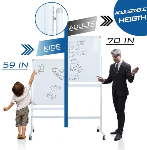 Large Mobile Dry Erase Board WhiteBoard, 48×32 inches Height Adjust Double Sided WhiteBoard, Rolling Stand with Aluminum Frame for Home Office Classroom