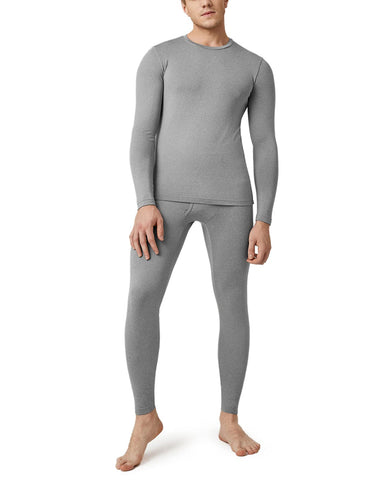 LAPASA Mens Lightweight Thermal Underwear Set, Fleece Lined Long Sleeve Long Johns Top and Bottom, Soft Warm Base Layer Set M11, Light Heather Grey, L