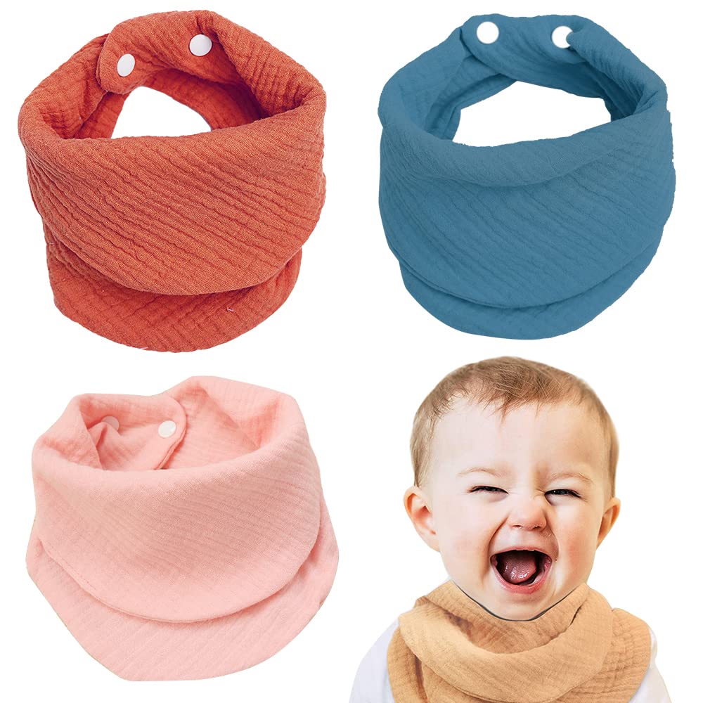 3Pcs Baby Bandana Bibs Dribble Bibs Boy Girls Soft Muslin Baby Drool Bibs with Adjustable Snaps