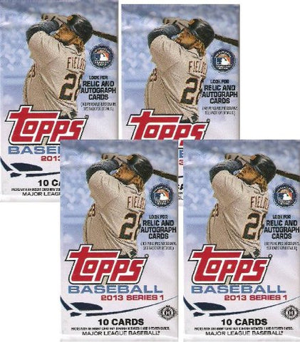 4 (Four) PACK LOT: 2013 Topps (Series 1) Baseball Cards Factory Sealed Hobby Packs (10 Cards/Pack)