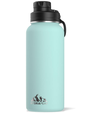 Hydrapeak BPA-Free Water Bottle, 32 oz. Vacuum Insulated Stainless Steel Thermos, Wide Mouth and Leak-Proof Sport Spout Chug Lid Cap - Aqua