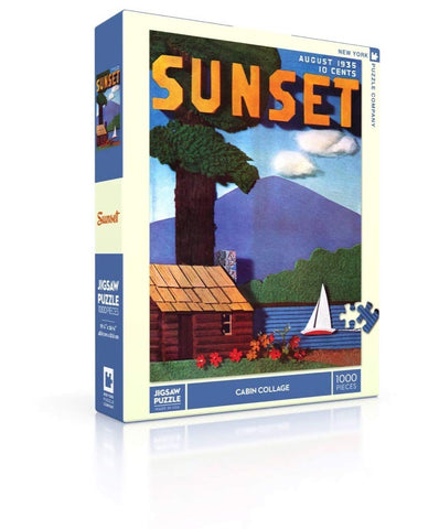 New York Puzzle Company - Sunset Cabin Collage - 1000 Piece Jigsaw Puzzle