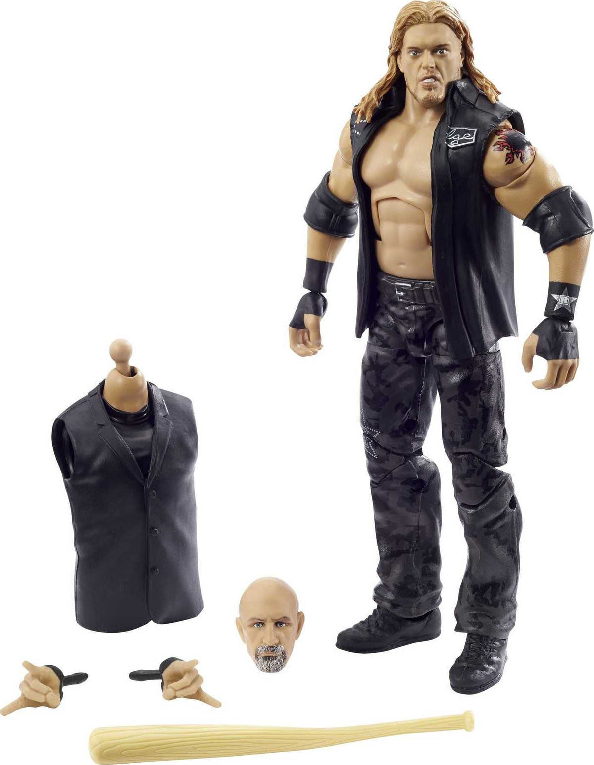 WWE Wrestlemania 37 Elite Collection Edge Action Figure with Entrance VestBat and Paul Ellering and Rocco BuildAFigure Pieces6 in Posable Collectible Gift for WWE Fans Ages 8 Years Old and Up