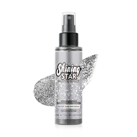 MAEPEOR Body Glitter Spray Long Lasting Shiny Glitter Spray Quick-Drying Shimmer Glitter Spray for Face Body Hair Clothes (100ml, Silver)