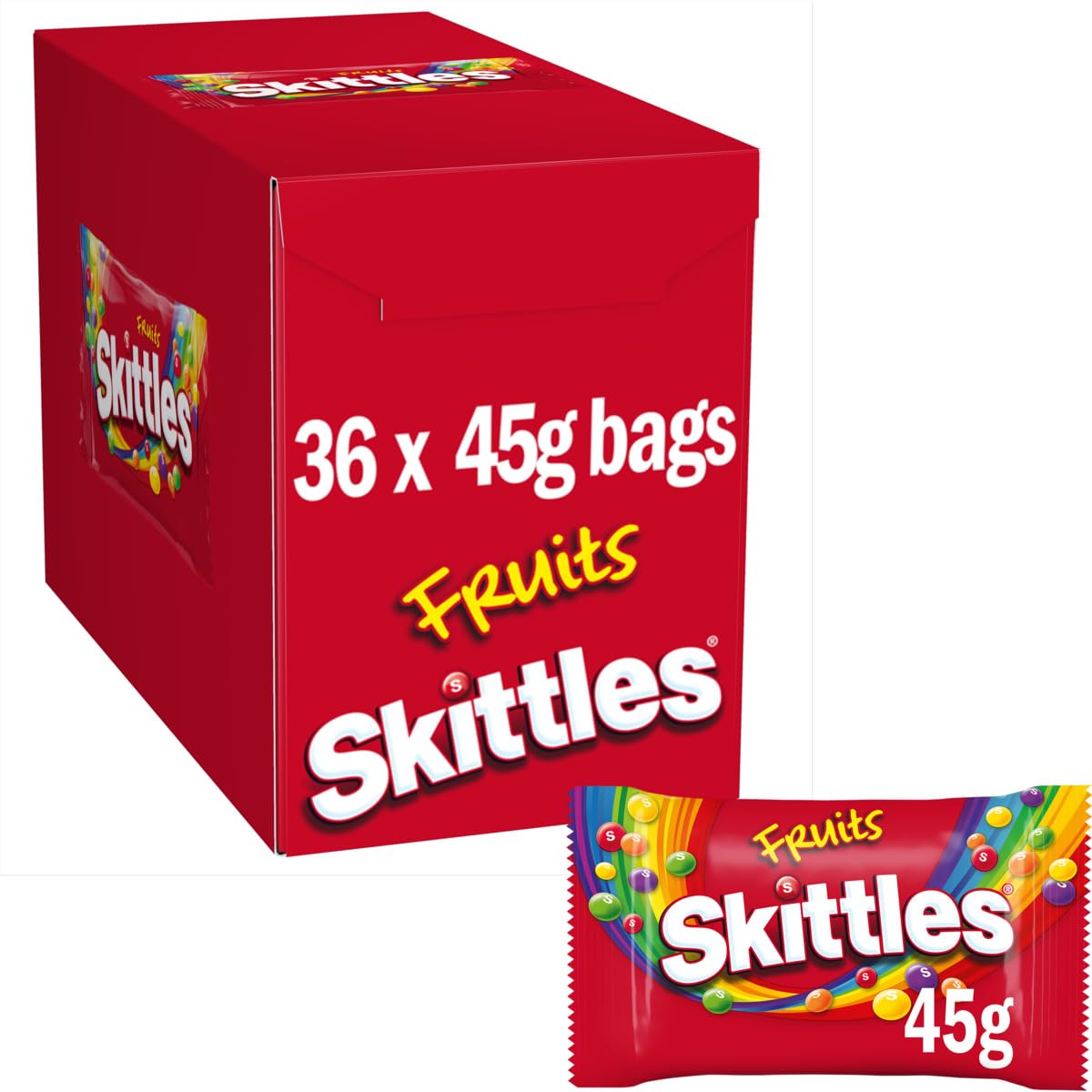 Skittles Vegan Sweets, Fruit Flavoured Bulk Sweets Box, 36 Packs of 45g