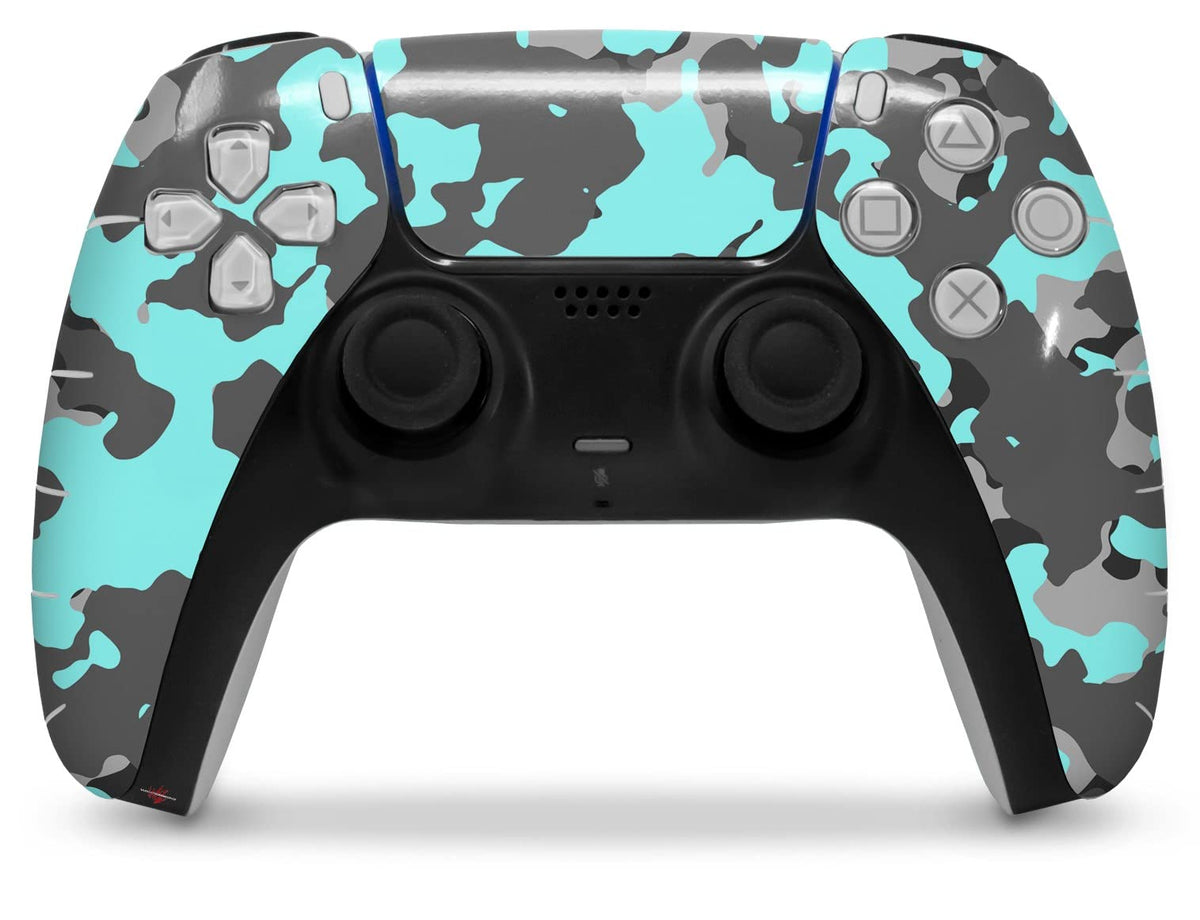 WraptorSkinz Skin Wrap Compatible with Sony PS5 DualSense Controller WraptorCamo Old School Camouflage Camo Neon Teal (Controller NOT Included)