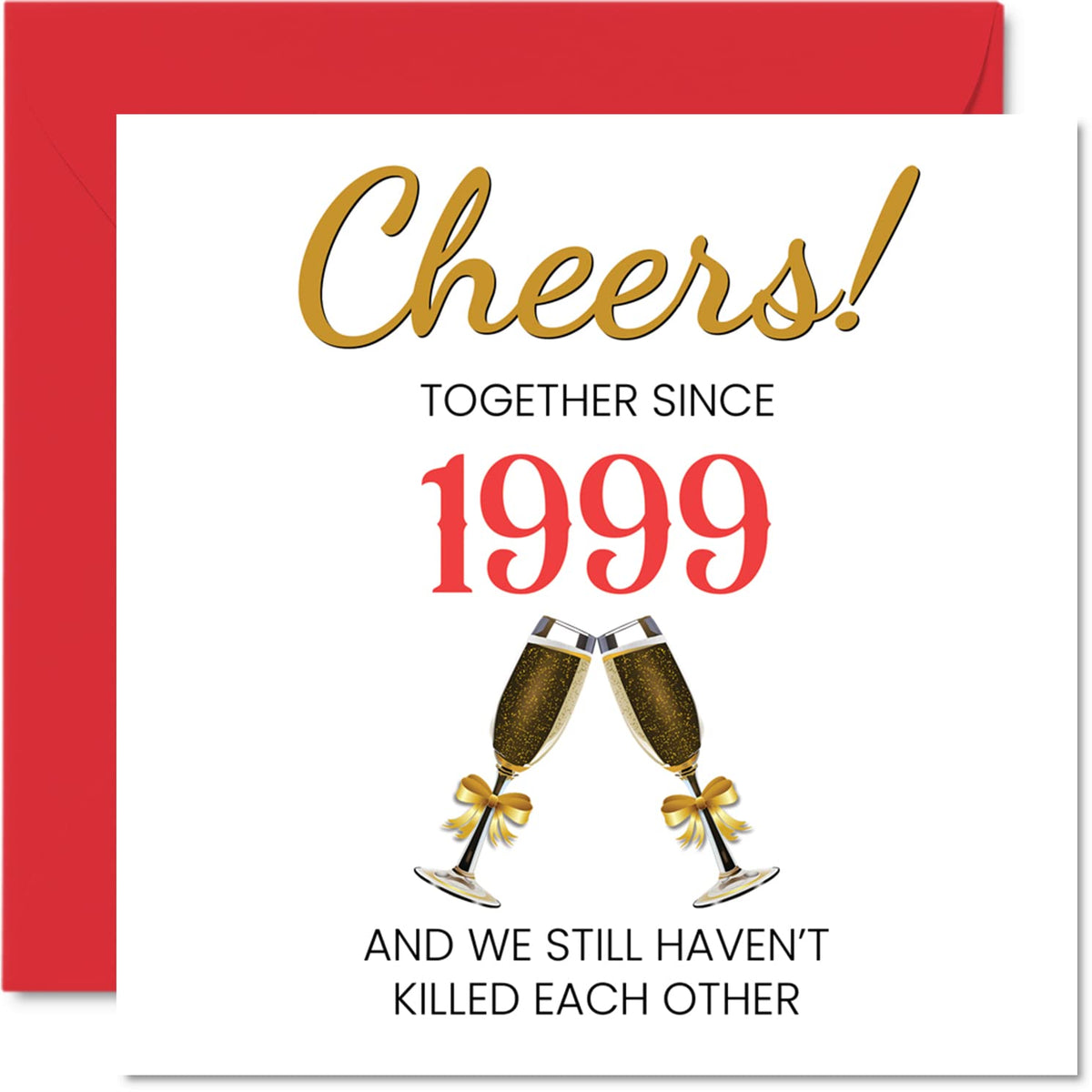 Funny Silver Anniversary Card for Husband Wife - Together Since 1999 - Happy 25th Wedding Anniversary Cards for Partner, I Love You Gifts, 145mm x 145mm Greeting Cards for Twenty-Fifth Anniversaries