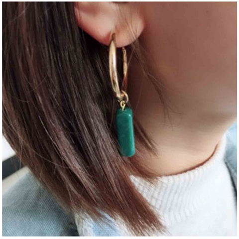 Yheakne Boho Rectangle Green Jade Earrings Green Marbled Earrings Gold Circle Leverback Dangle Earrings Vintage Circle Hoop Dangle Earrings Jewelry for Women and Girls