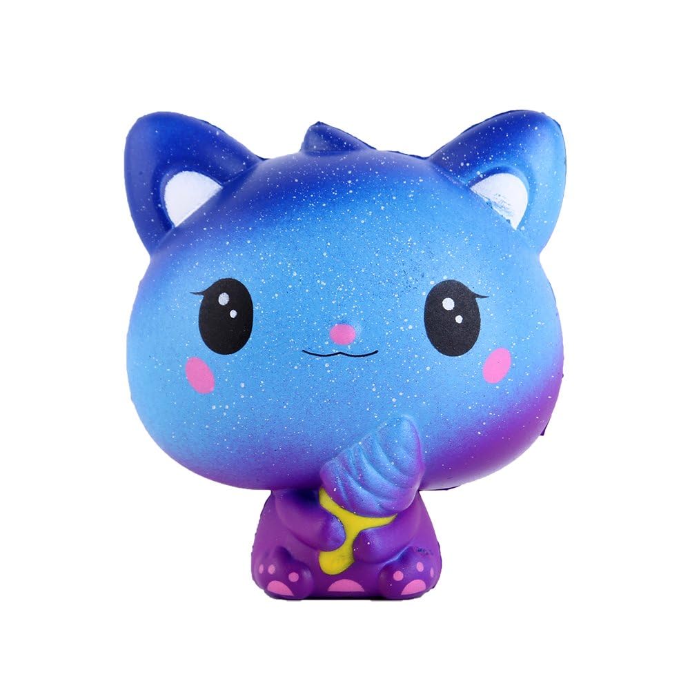 Anboor 3.9 Inches Squishies Cat Galaxy Ice Cream Kawaii Soft Slow Rising Scented Animal Squishies Stress Relief Kid Toys Collection Blue