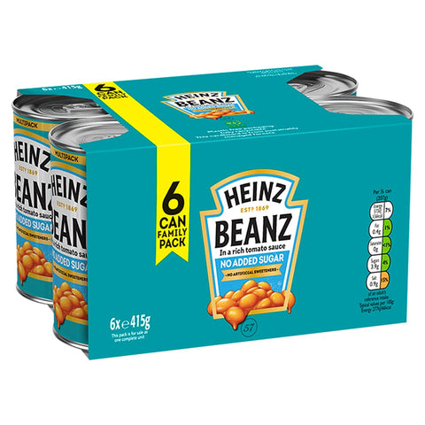 Heinz No Added Sugar Baked Beanz, 6 x 415 g