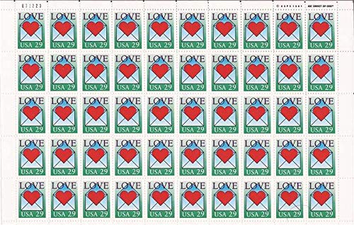 Love Heart Envelope Full Sheet of 50 x 29 cent US Postage Stamps Scot #2618