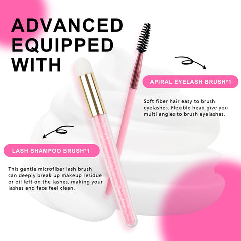 TDANCE Eyelash Extension Cleanser + Brush/Eyelash Extension Shampoo/Wash for Extensions & Natural Lashes/Lash Shampoo for Professional & Home Use (60ml)