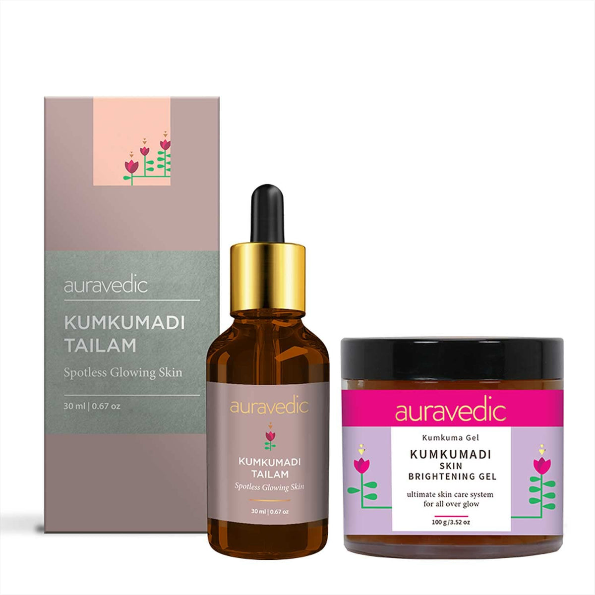 Auravedic Kumkumadi Tailam & Kumkumadi Gel Set Combo (30ml+100g) For Rejuvenating & Bright Skin, Kumkumadi Tailam From Kerala & Kumkumadi Gel With Kumkumadi Face Oil For Radiant Skin For Unisex