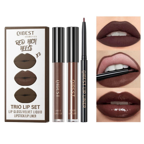 MAEPEOR All In One Lip Kit 3 In 1 Smooth Lipliner Lipgloss and Lipstick Set with Matte Velvet Liquid Lipstick Hydrating Moisturizing Lip Gloss and Creamy Lip Liner (Kit 11, Hot Chocolate)