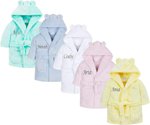 Hoolaroo Personalised Baby Dressing Gown Baby Dressing Gown Baby Robe With Teddy Ears Baby Bath Robe Towel Personalised Baby Gifts Girl Boy Clothing Blue Age 3-4