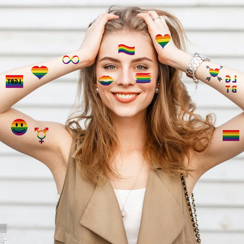 20PCS Temporary Tattoo LGBT Tattoo Supplies Rainbow Fake Tattoos Gay Pride Party Favors Waterproof Tattoo Markers Festival Tattoo Stickers for Adults Kids Celebration Parades Face Body Decorations