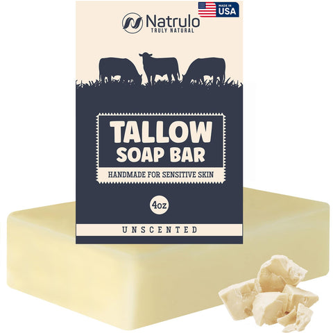 Beef Tallow Soap Bar - All Natural Grass Fed Tallow Soap Unscented - Moisturizing Face & Body Wash Great for Eczema, Dry, Itchy, Sensitive Skin - Handcrafted Bath Soap for Adults, Kids, Made in USA