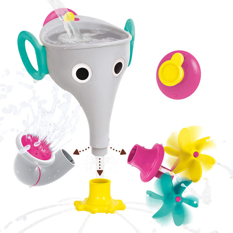 Yookidoo FunEleFun Fill ÃƒÂ¢Ã¢â€šÂ¬Ã‹Å“NÃƒÂ¢Ã¢â€šÂ¬Ã¢â€žÂ¢ Sprinkle Bath Toy. An Elephant Trunk Funnel Toddlers Play with 3 Interchangeable Trunk Accessories That Spins, Twist and Sprinkle, Promotes Kids STEM-Based Learning (Grey)