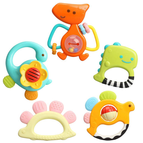 TINOTEEN Baby Rattles Toys Set, 5Pcs Teether Shaker Grab Spin Rattle Toy for 3 6 9 12 18 Month Babies Infant Newborn